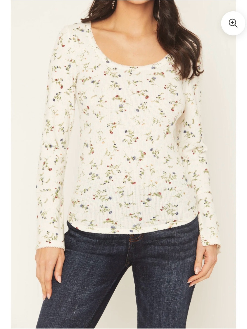 Idyllwind Cream Floral Ribbed Long-Sleeve Top